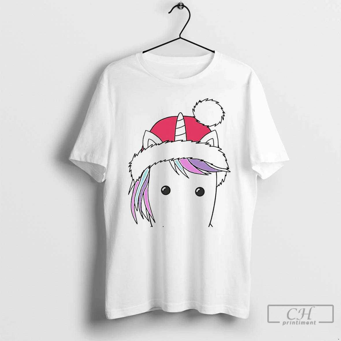 Classic Santa Hat Unicorn Minimalist Cute Christmas White T Shirts Hoodie, Sweatshirt | InkRitualCo.com