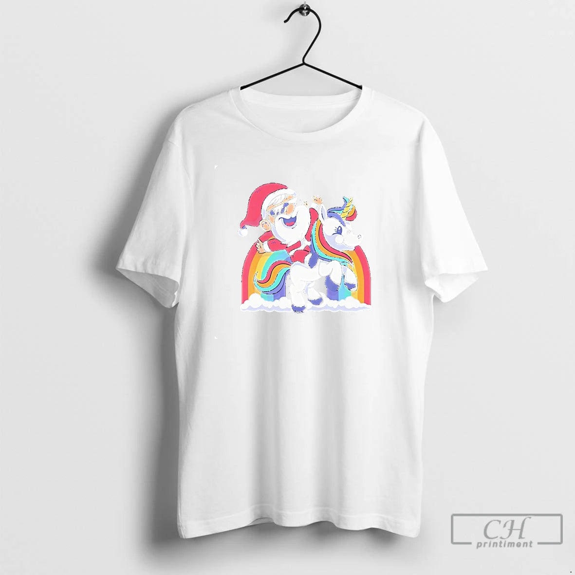 Classic Santa Riding Unicorn Rainbow Clouds Christmas T Shirts Hoodie, Sweatshirt | InkRitualCo.com