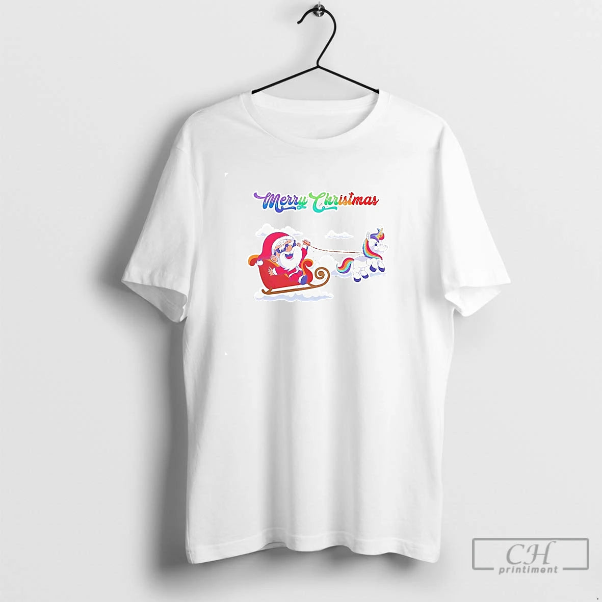 Classic Santa Sleigh Rainbow Unicorn Merry Christmas T Shirts Hoodie, Sweatshirt | InkRitualCo.com
