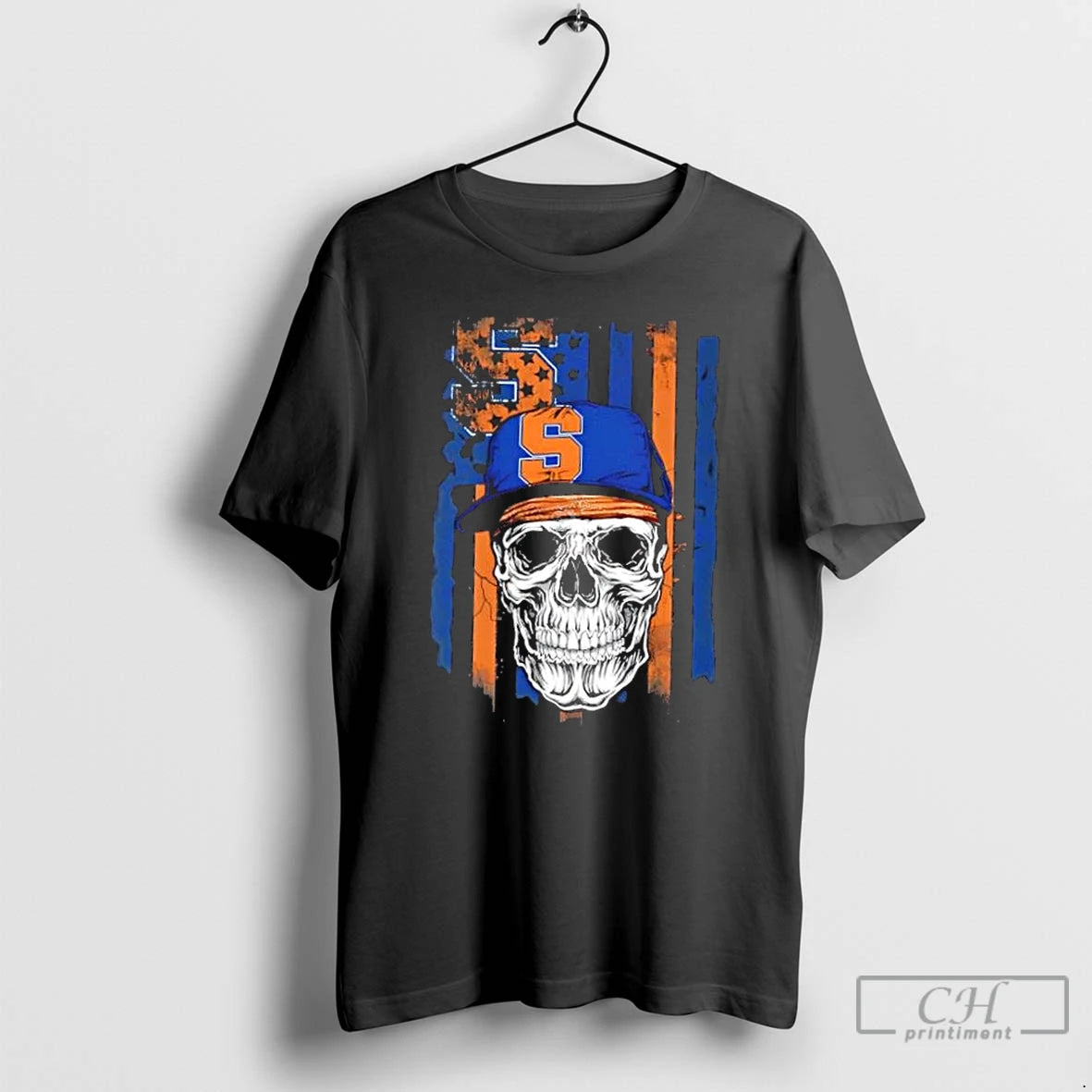 Classic Skull Wearing A Cap Syracuse Orange Us Flag T-Shirts, Hoodie, Sweatshirt | InkRitualCo.com