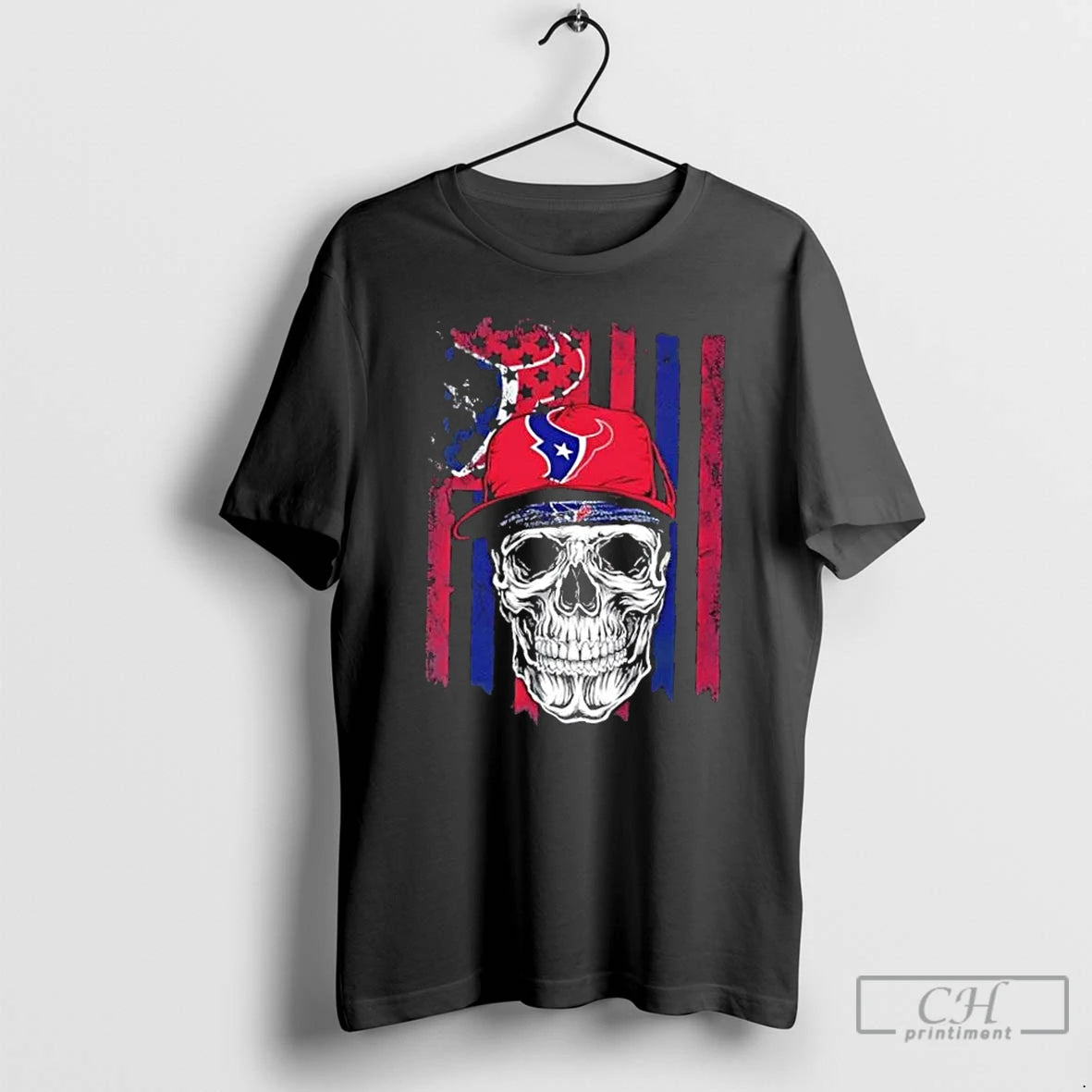Classic Skull Wearing A Cap X Houston Texans Us Flag T-Shirts, Hoodie, Sweatshirt | InkRitualCo.com