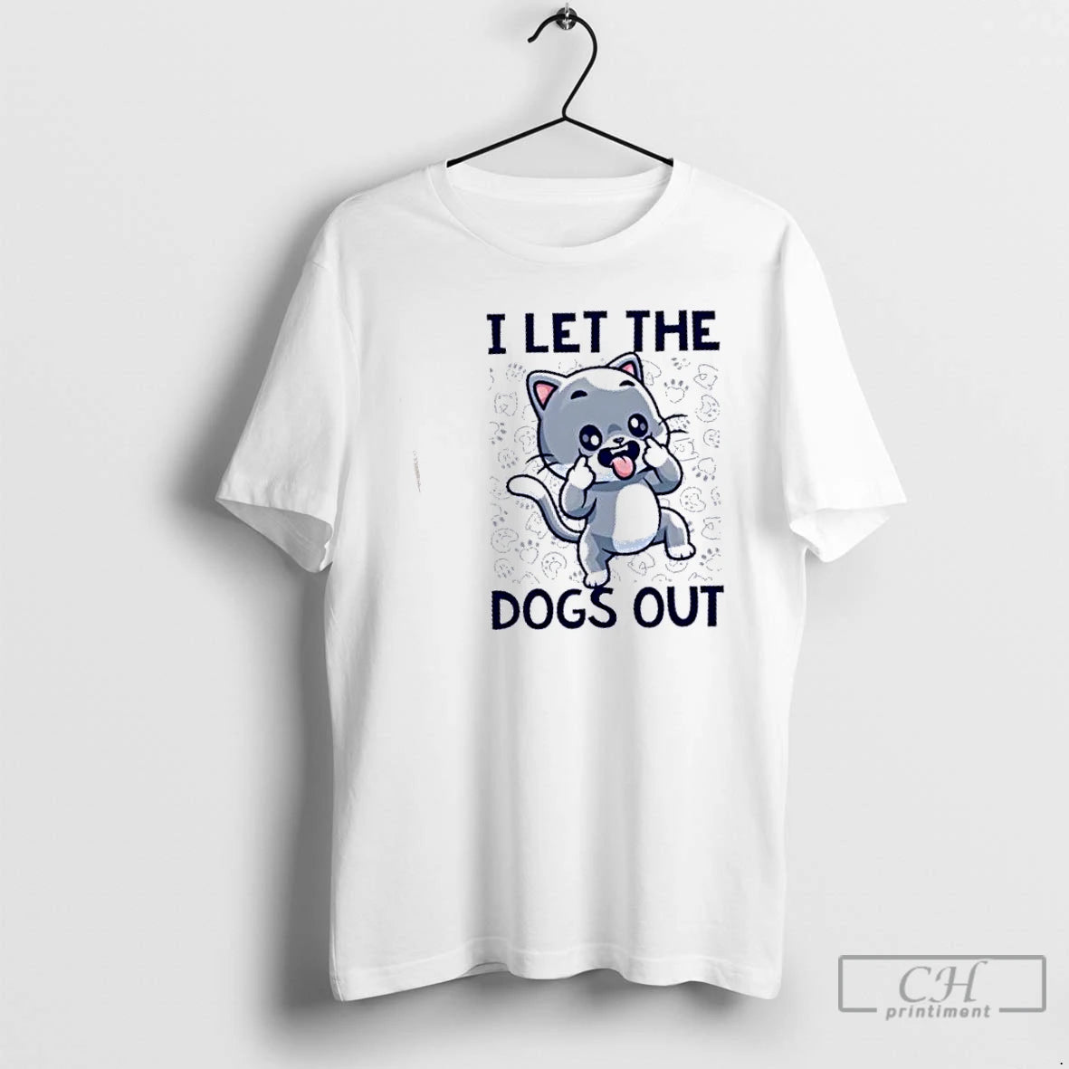 Classic Teasing Cat With Paw Prints I Let The Dogs Out T Shirts Hoodie, Sweatshirt | InkRitualCo.com