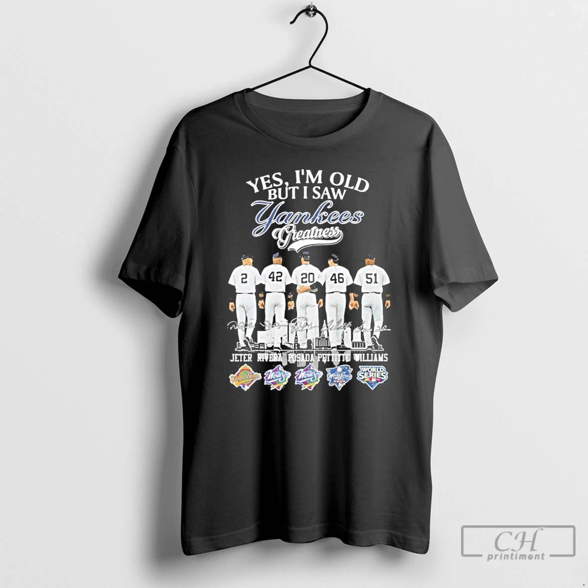 Classic Yes Im Old But I Saw Yankees Greatness Player Signature Jeter Rivera Posada Pettitte T-Shirts, Hoodie, Sweatshirt