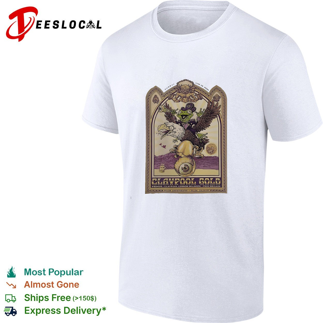 Claypool Gold Primus Claypool Lennon Delirium and Frog Brigade Dillon Colorado On June 28 2026 shirt