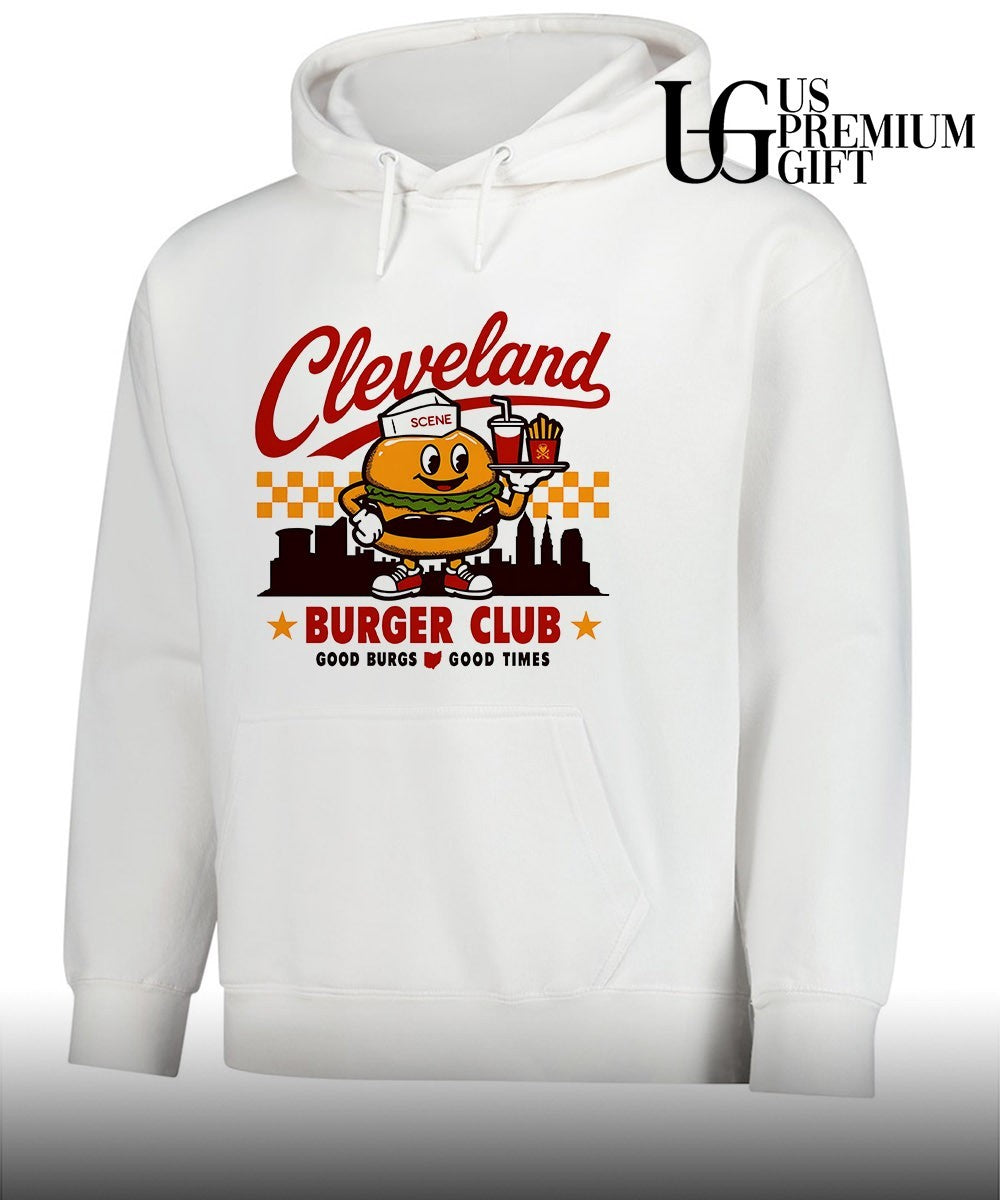 Cleveland Ohio Burger Club Scene city skyline Graphic good burgs good times shirt