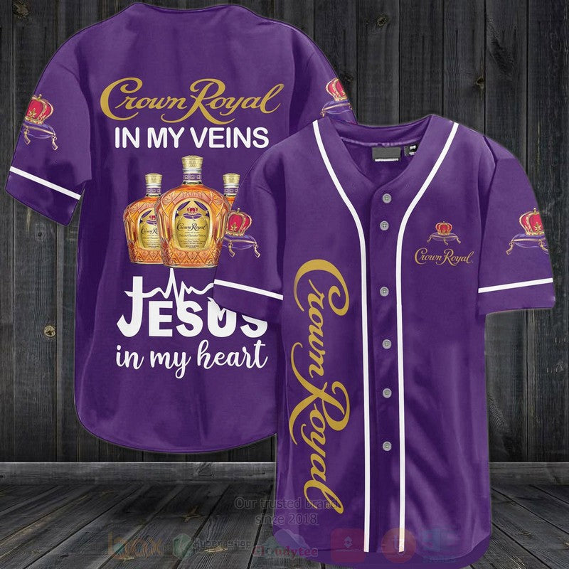 FASHION Crown Royal In My Veins Jesus Is My Heart Baseball Jerseys Botton Shirt