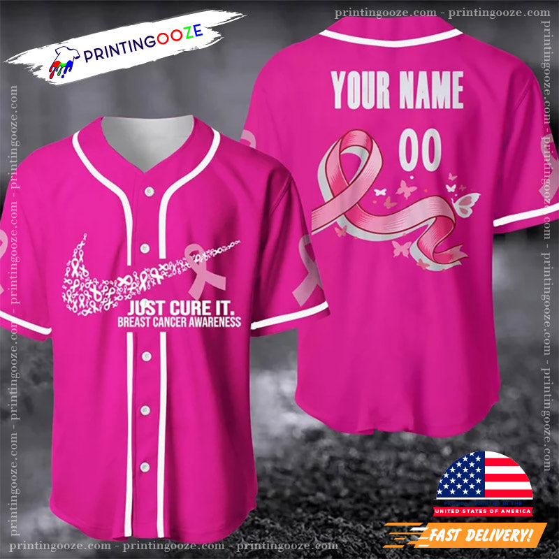Custom Breast Pink Cancer Ribbon Baseball Jersey