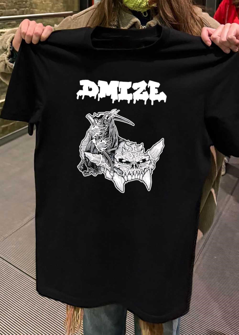 DMIZE Grim Reaper Scythe Riding Spiked Skull Horror Metal T-Shirt