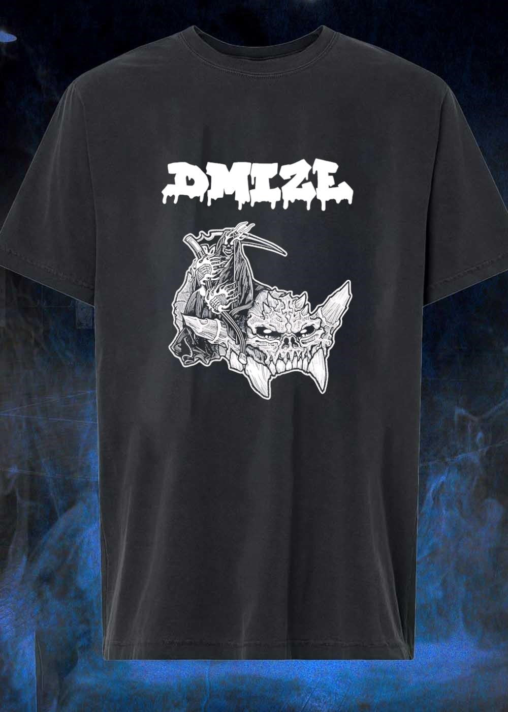 DMIZE Grim Reaper Scythe Riding Spiked Skull Horror Metal T-Shirt