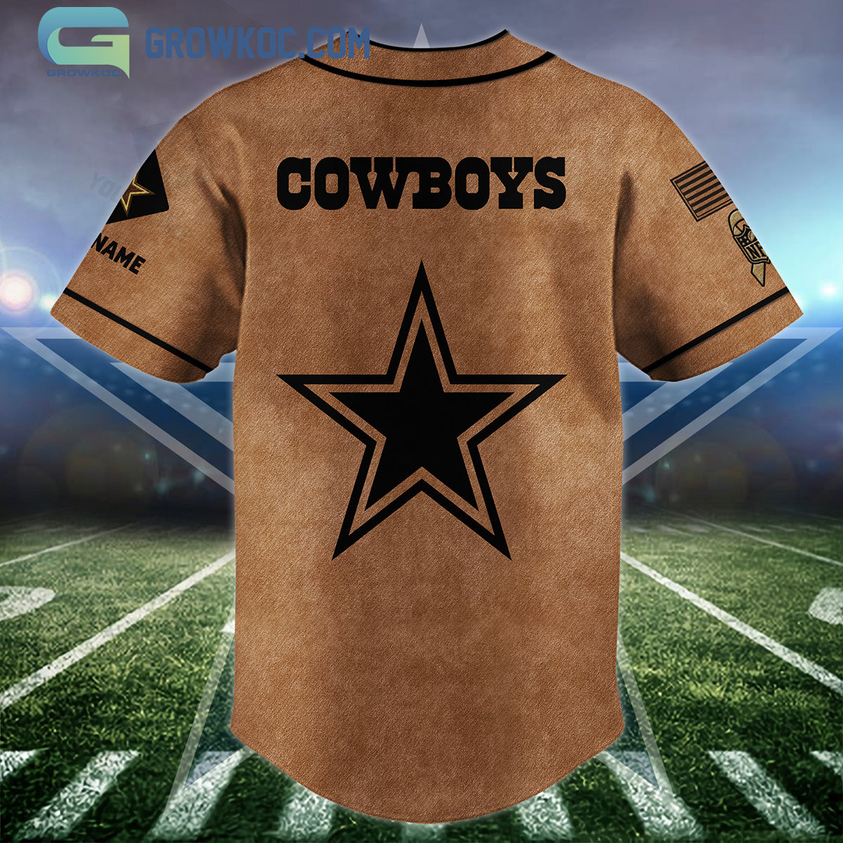 Dallas Cowboys Brown American Flag Personalized Baseball Jersey