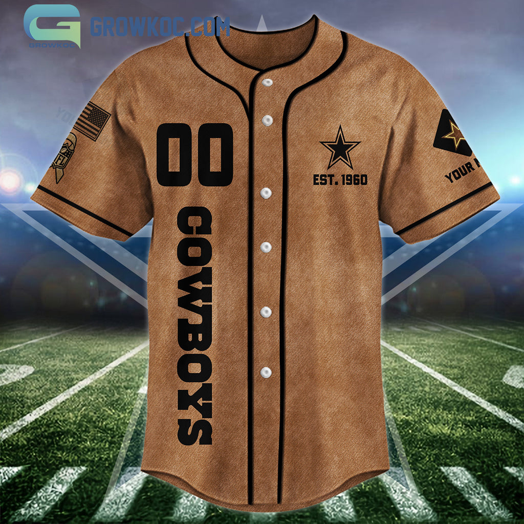 Dallas Cowboys Brown American Flag Personalized Baseball Jersey