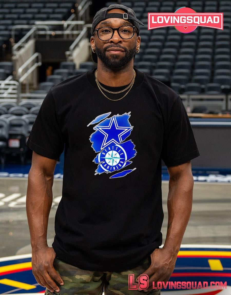 Dallas Cowboys and Seattle Mariners ripped logo T-shirt