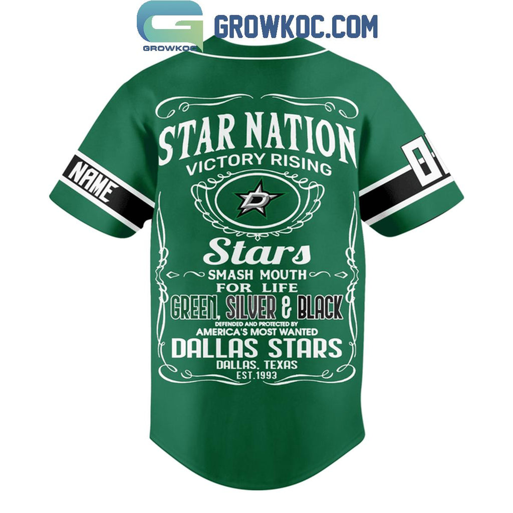 Dallas Stars Star Nation Green Silver Black Personalized Baseball Jersey