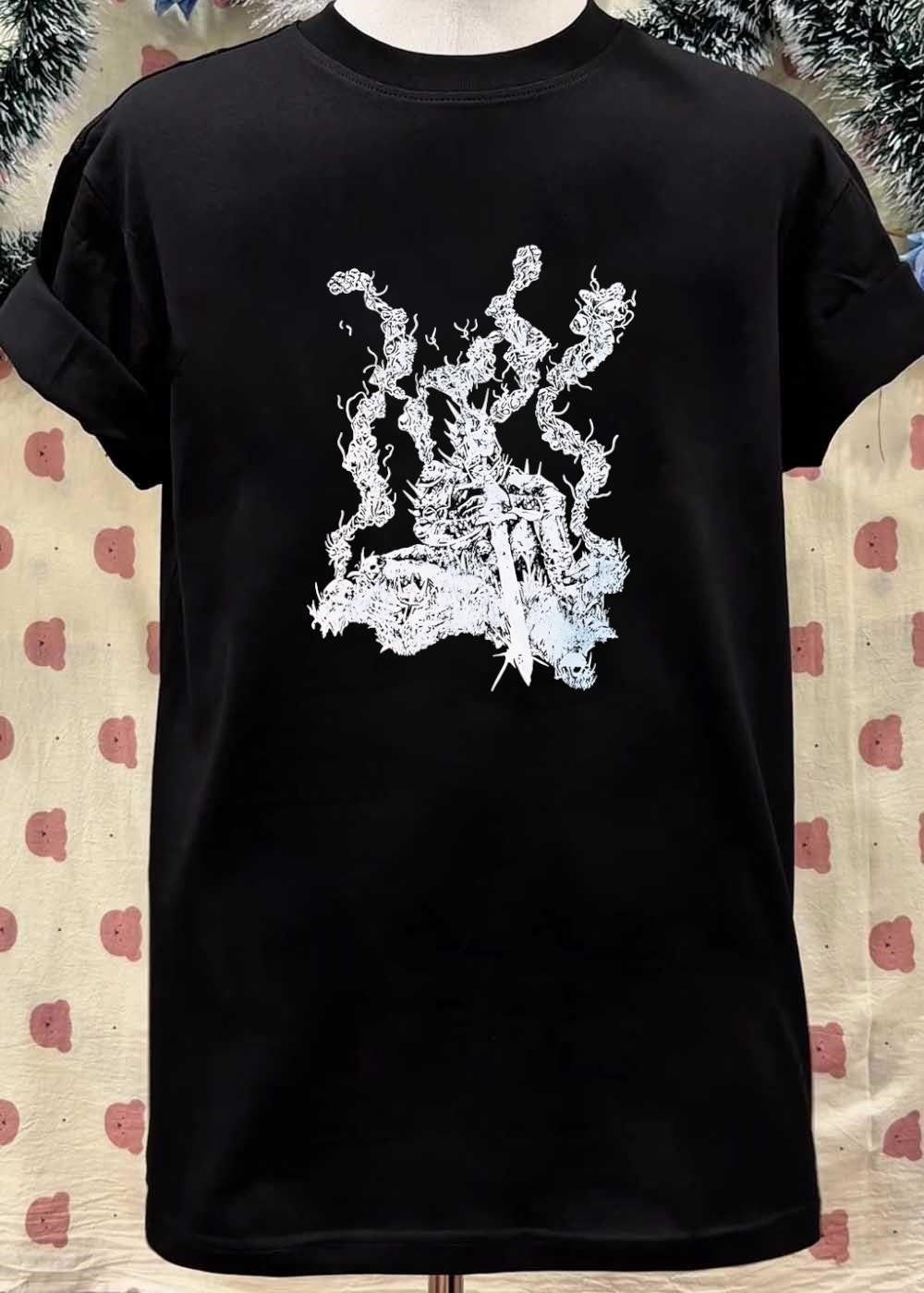 Dark Fantasy Knight With Sword And Spikes Black And White Unisex T-Shirt