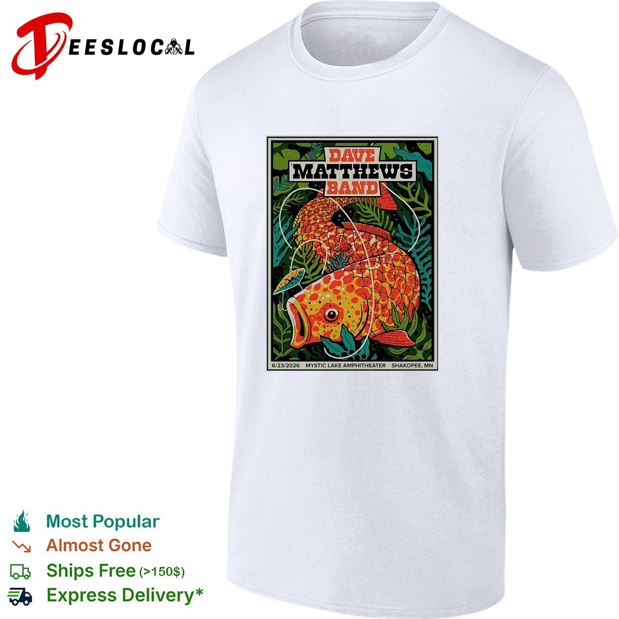 Dave Matthews Band Mystic Lake Amphitheater 2026 fish poster shirt