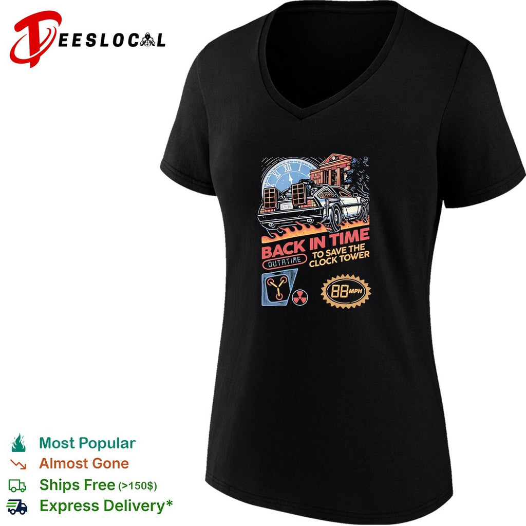 DeLorean car back in time to save the clock tower shirt