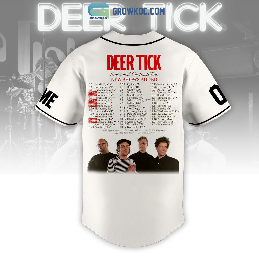 Deer Tick Emotional Contracts Tour Personalized White Design Baseball Jersey