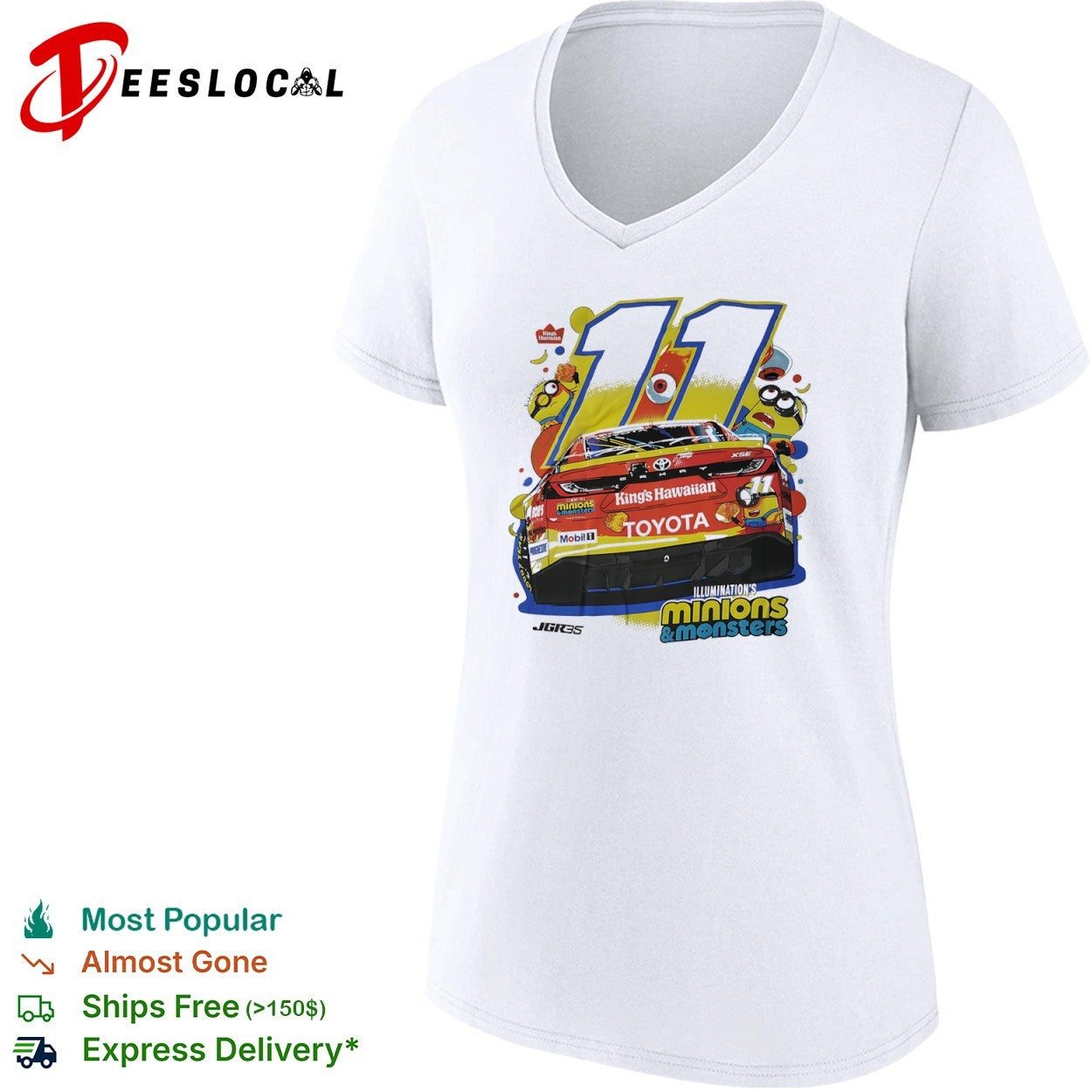 Denny Hamlin Joe Gibbs Racing 11 King Hawaiian Minions and Monsters NASCAR shirt