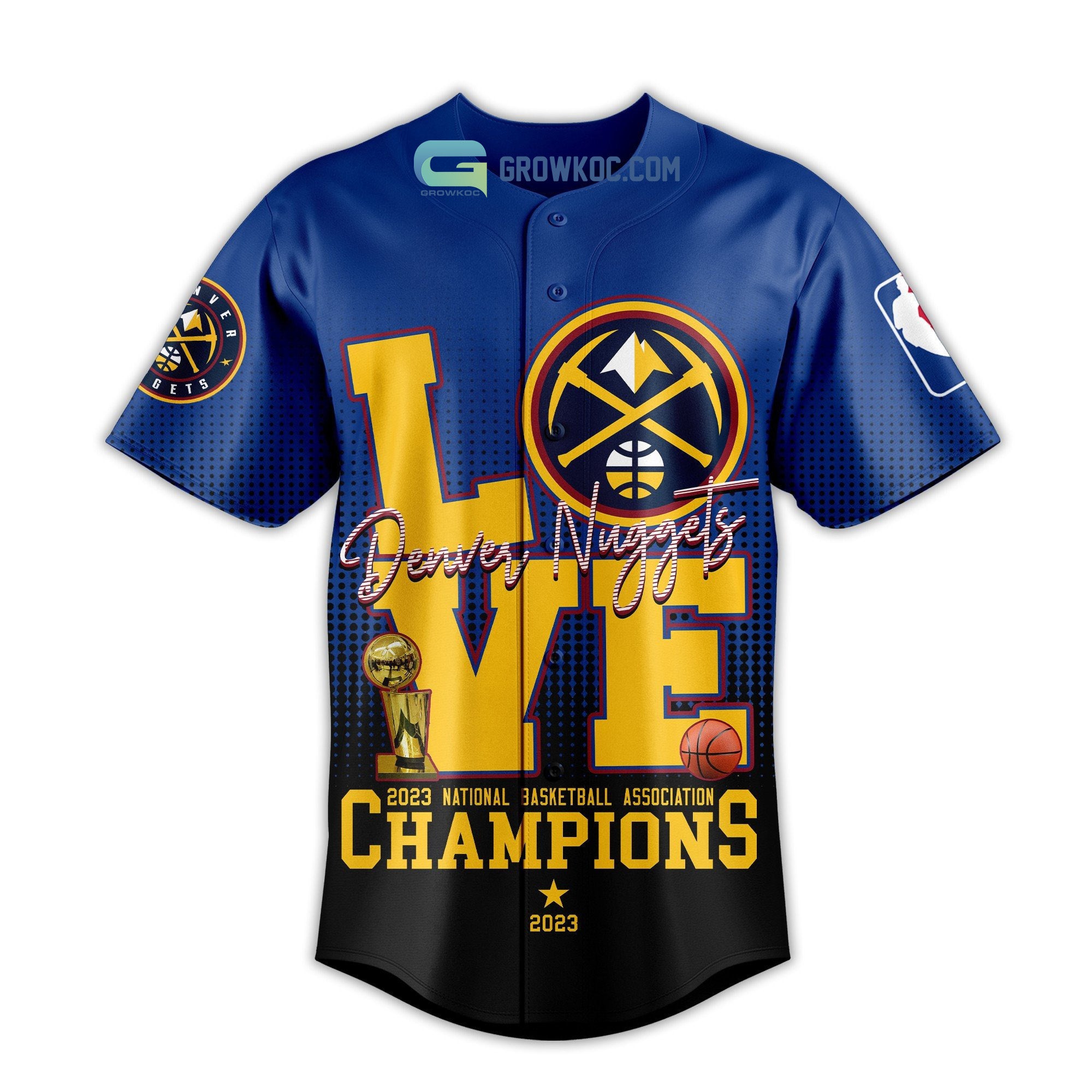 Denver Nuggets Love Team 2023 National Basketball Association Champions Black Blue Design Baseball Jersey