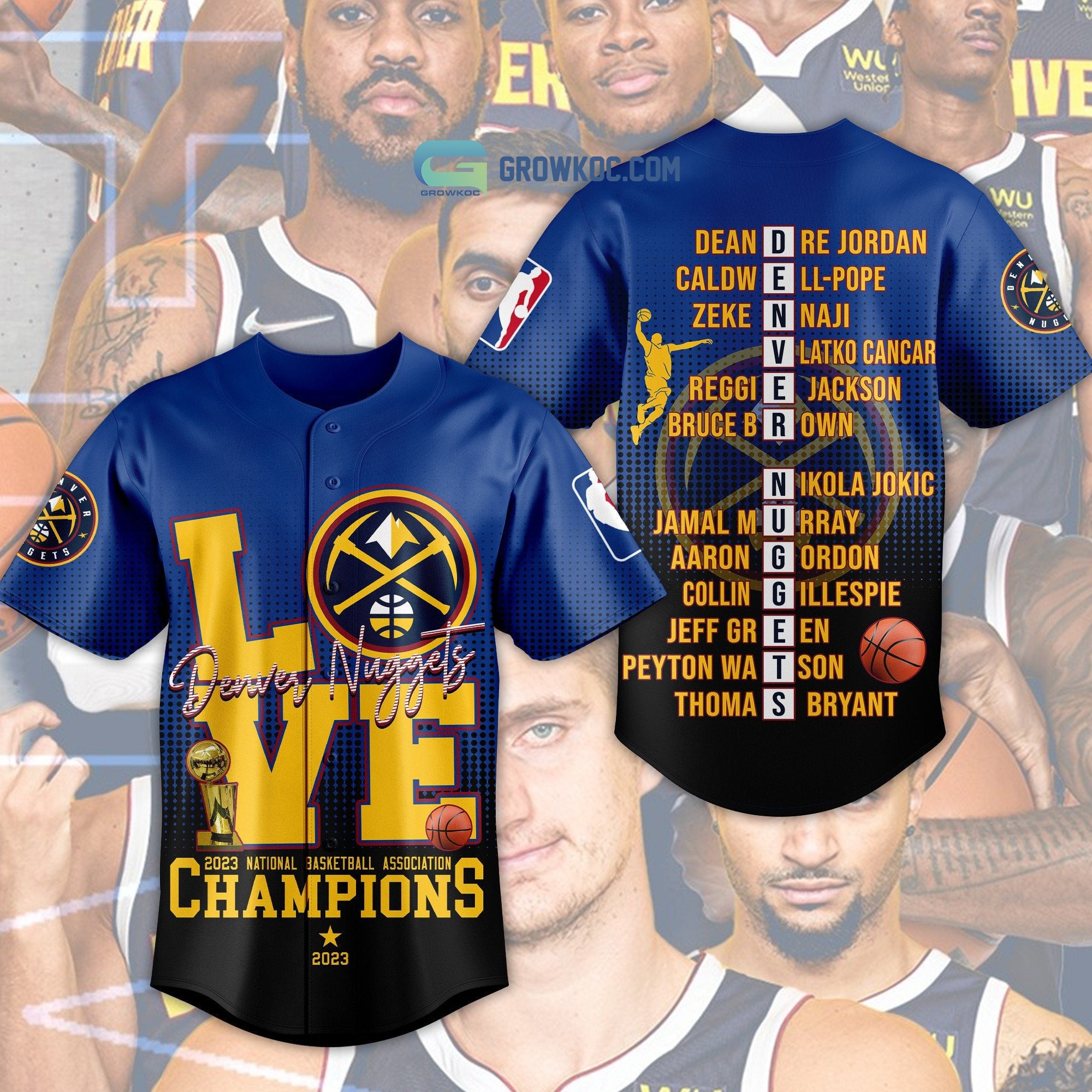 Denver Nuggets Love Team 2023 National Basketball Association Champions Black Blue Design Baseball Jersey