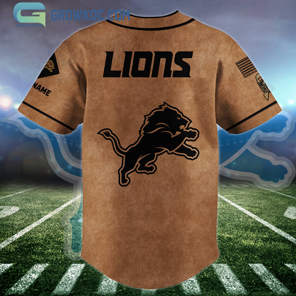 Detroit Lions Brown American Flag Personalized Baseball Jersey