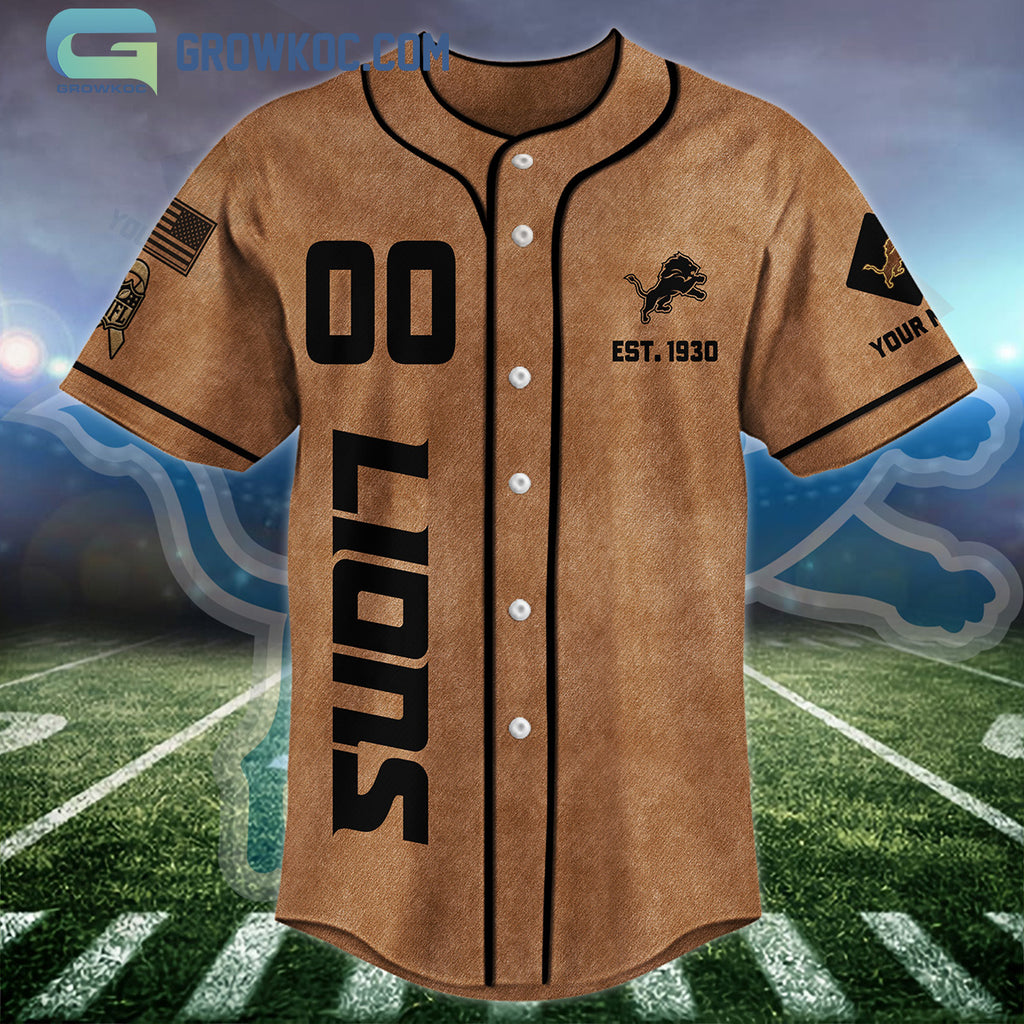 Detroit Lions Brown American Flag Personalized Baseball Jersey
