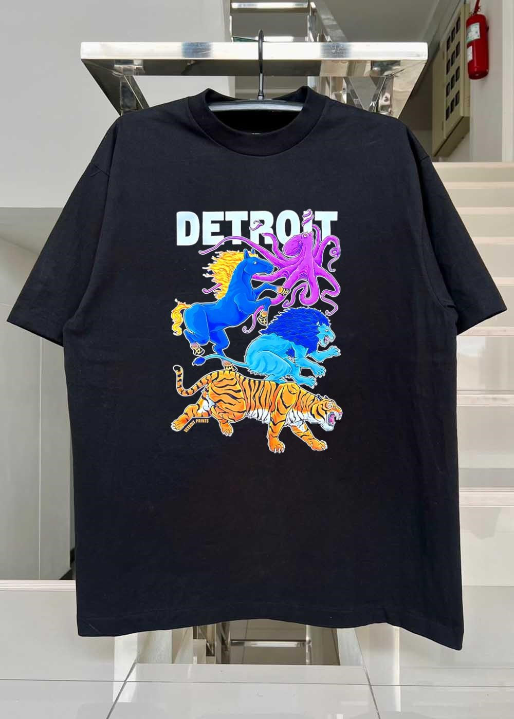 Detroit Prints Blue Horse Purple Octopus Lion and Tiger Running shirt