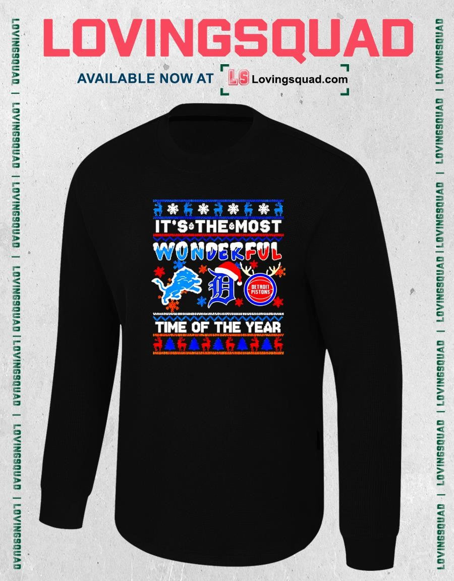 Detroit Sports Teams Logo Its The Most Wonderful Time Of The Year Christmas T-Shirt