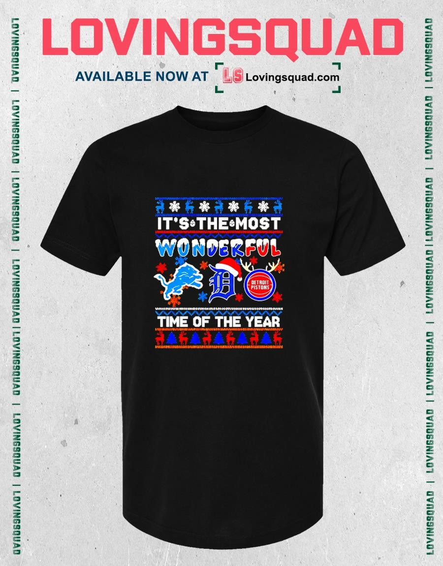 Detroit Sports Teams Logo Its The Most Wonderful Time Of The Year Christmas T-Shirt