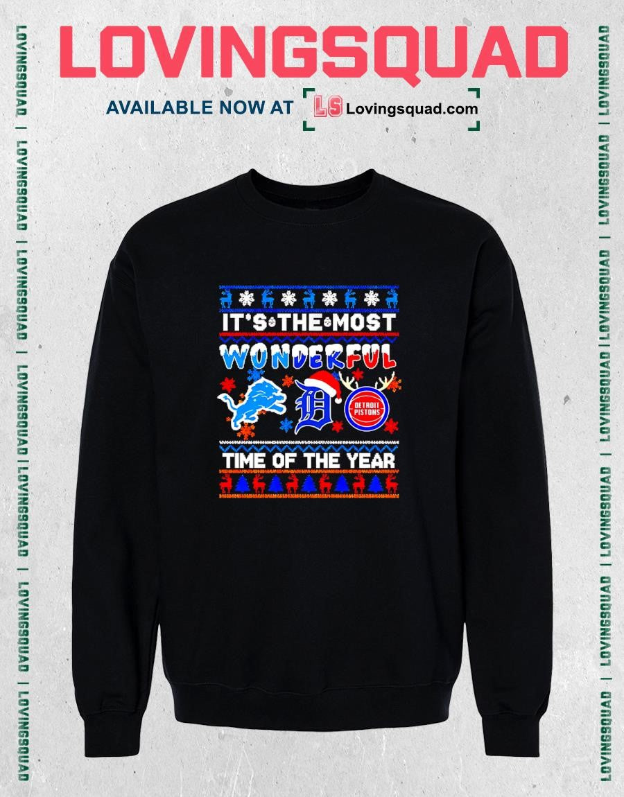 Detroit Sports Teams Logo Its The Most Wonderful Time Of The Year Christmas T-Shirt