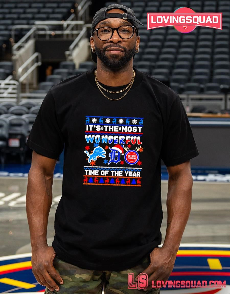 Detroit Sports Teams Logo Its The Most Wonderful Time Of The Year Christmas T-Shirt