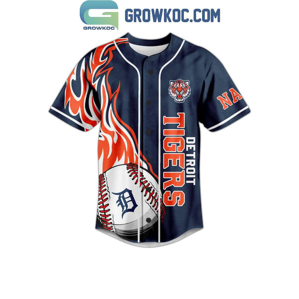 Detroit Tigers Who’s Your Tiger Flames Personalized Baseball Jersey