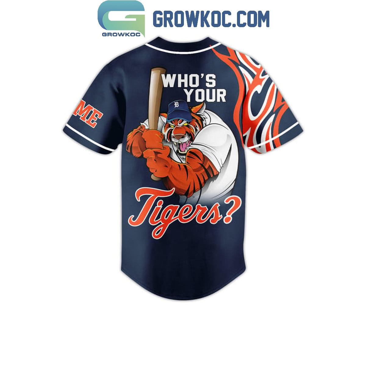 Detroit Tigers Who’s Your Tiger Flames Personalized Baseball Jersey