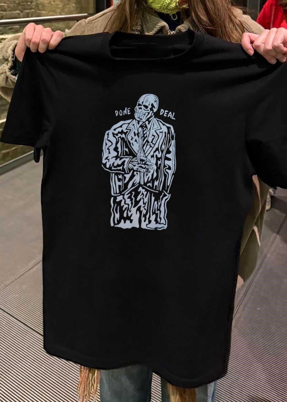 Done Deal Skeleton Man in Suit T-Shirt