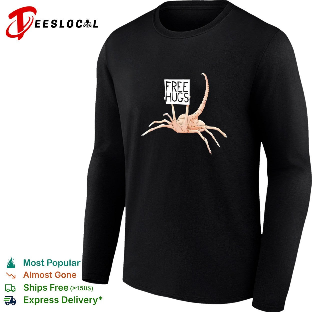 Facehugger holding Free Hugs sign shirt