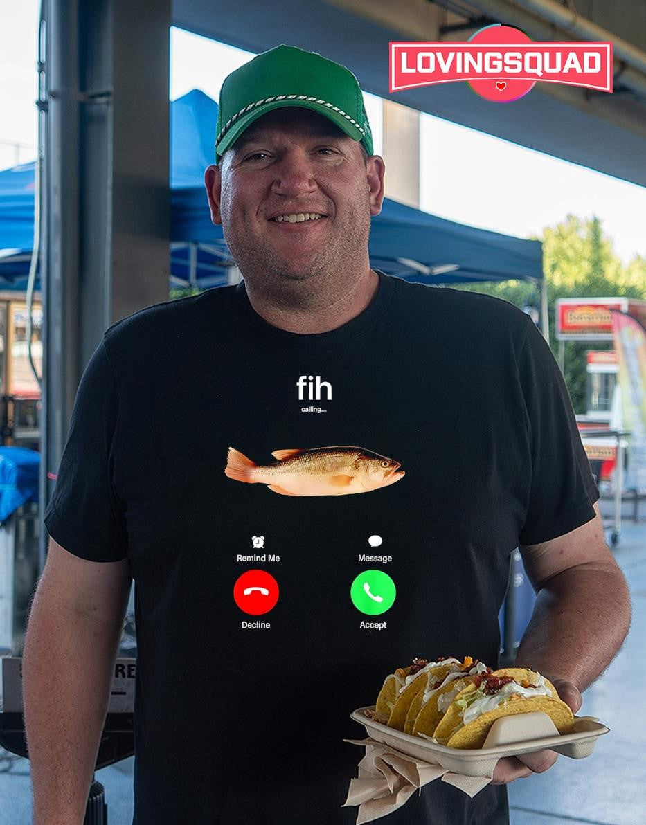 Fih Calling Remind me Message Decline Accept Phone Call Fish T-Shirt
