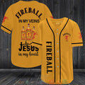 Fireball in my veins Jesus in my heart orange Baseball shirt
