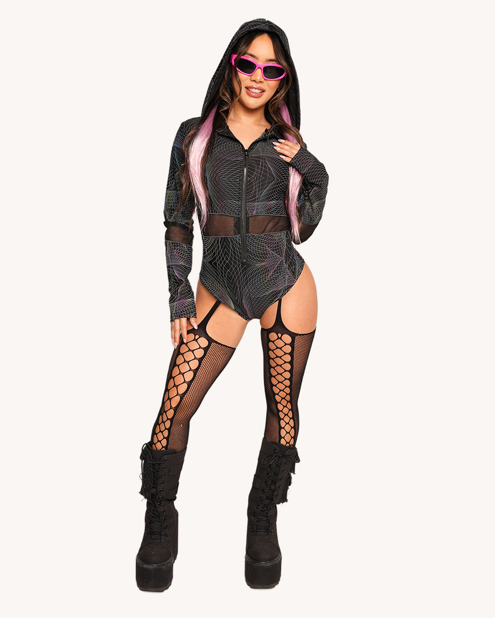 Flashbang Matrix Rainbow Reflective Hooded Bodysuit
