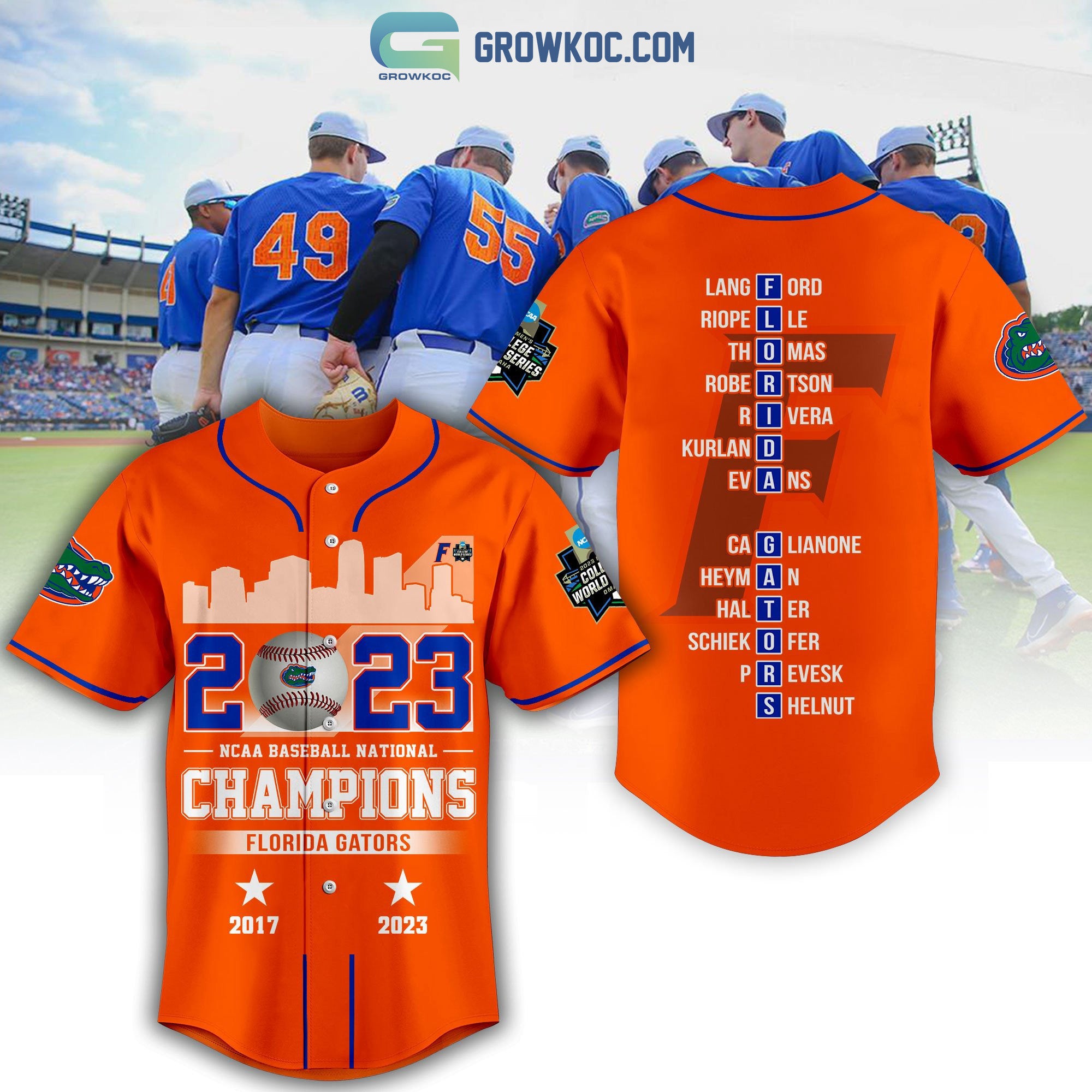 Florida Gators 2023 NCAA Baseball Nationbal Champions Baseball Jersey