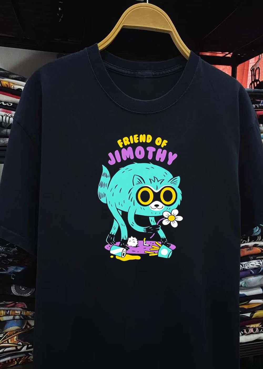 Friend of Jimothy Cute Teal Raccoon Sniffing Flower Trash T-Shirt