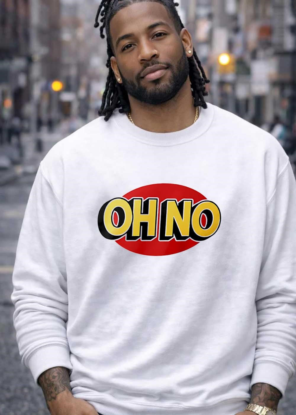 Funny Expression Oh No Red Oval Text T-Shirt