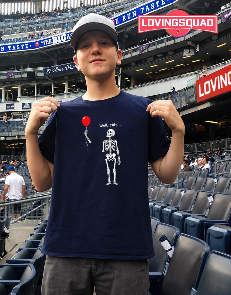 Funny Well Skeleton Holding Balloon Gothic Halloween Spooky T-Shirt
