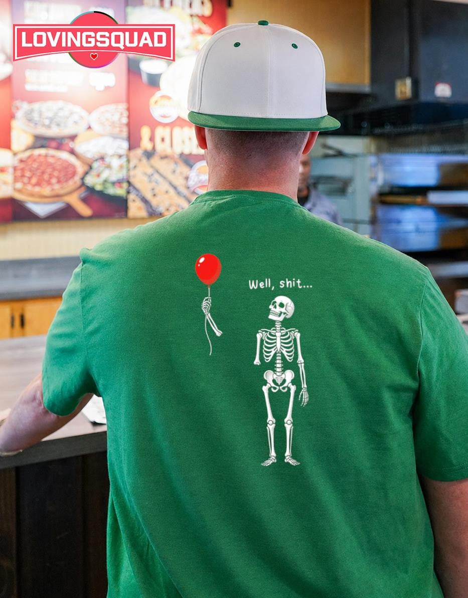 Funny Well Skeleton Holding Balloon Gothic Halloween Spooky T-Shirt