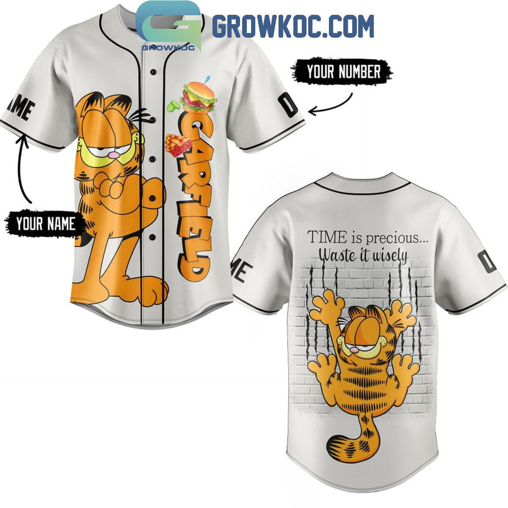 Garfield Time Is Precious Waste It Wisely Personalized Baseball Jersey