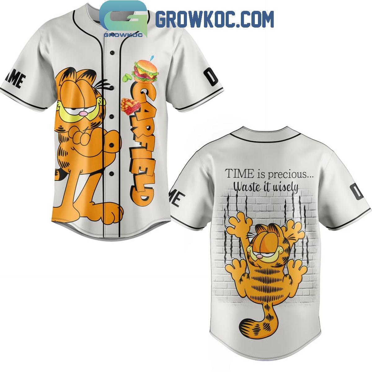 Garfield Time Is Precious Waste It Wisely Personalized Baseball Jersey