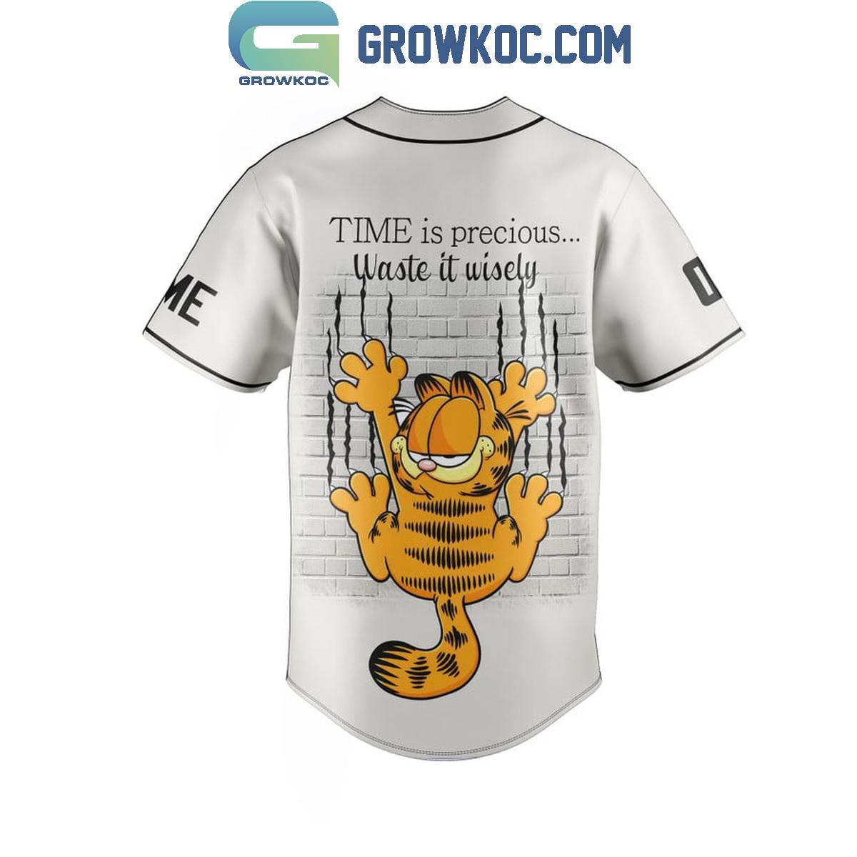 Garfield Time Is Precious Waste It Wisely Personalized Baseball Jersey