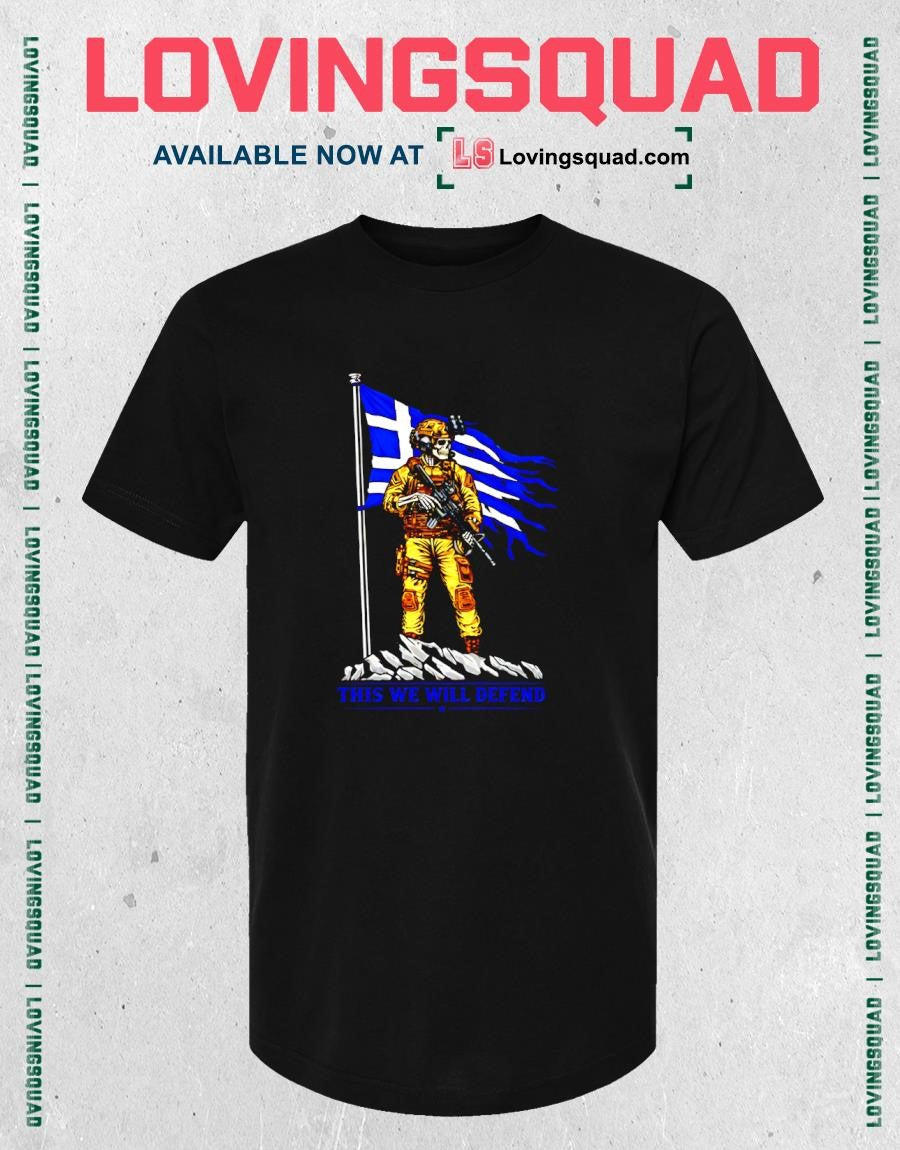 Greek Soldier Skeleton Flag This We Will Defend T-Shirt