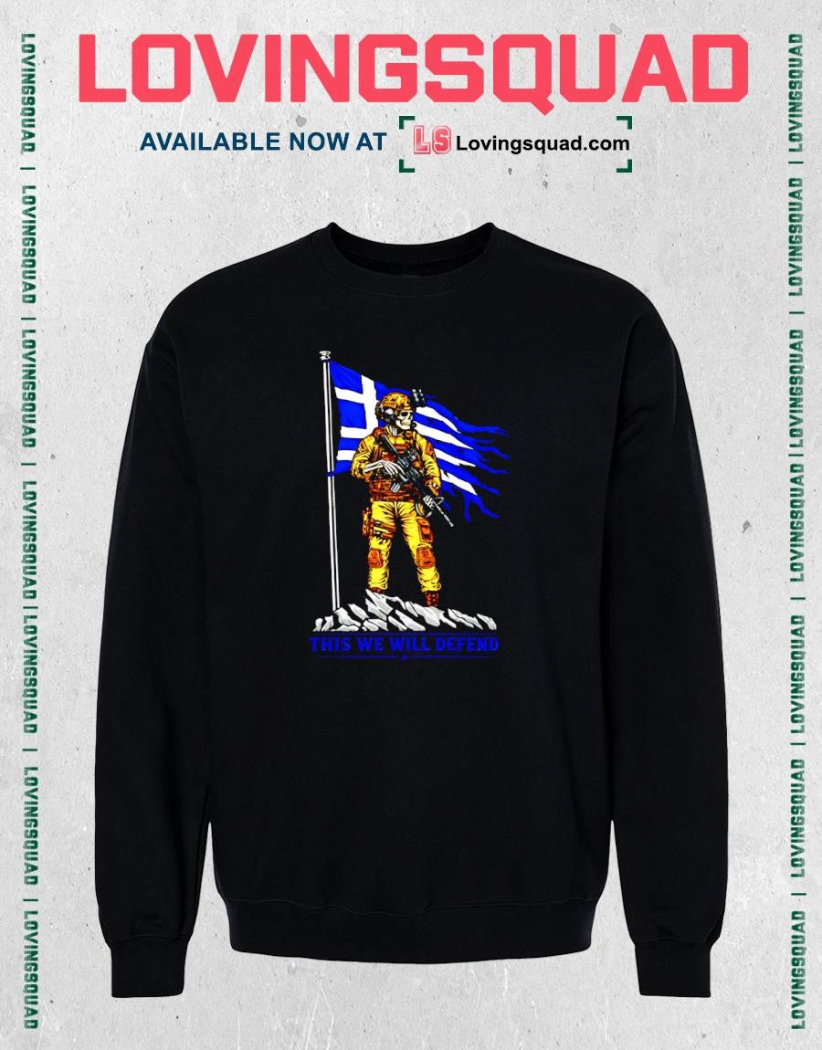 Greek Soldier Skeleton Flag This We Will Defend T-Shirt