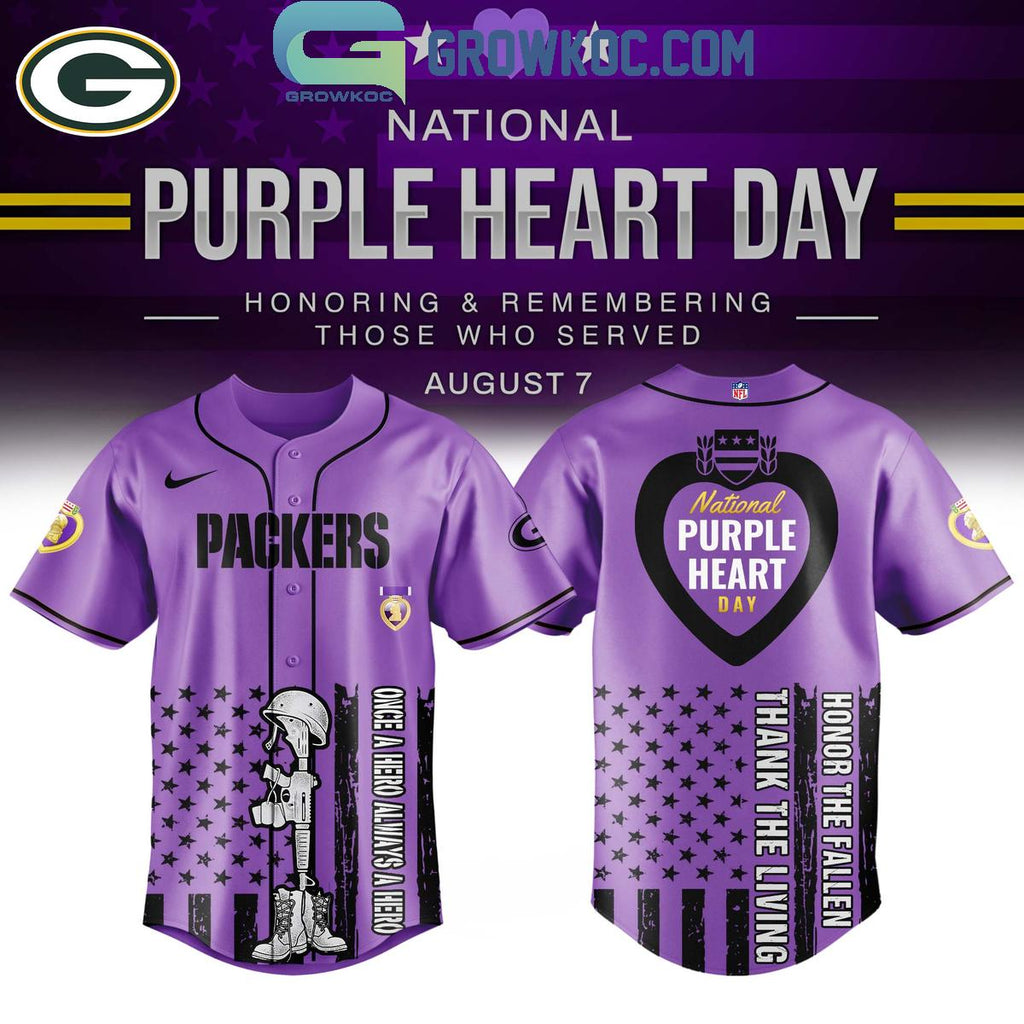 Green Bay Packers Purple Heart Day 2025 Baseball Jersey