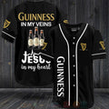 FASHION Guinness Beer In My Veins Jesus Is My Heart Baseball Jerseys Botton Shirt